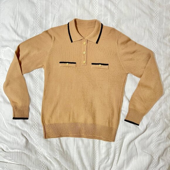 Vintage Marks & Spencer Polo Knit Sweater Camel Black- S - Picture 2 of 11